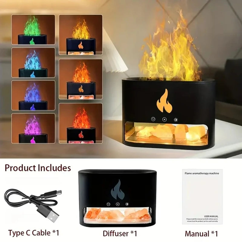 Fireplace Humidifier Crystal Salt Rock Fire Lamp Volcano Air Humidifier Flame Aroma Smell Device Essential Oil Diffuser for Home