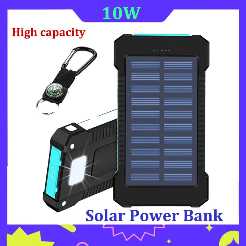 Solar Power Bank 500000Mah Free Shipping Fast Charging External Battery Outdoor Portable Compass Phone Charger For-Xiaomi-Iphone