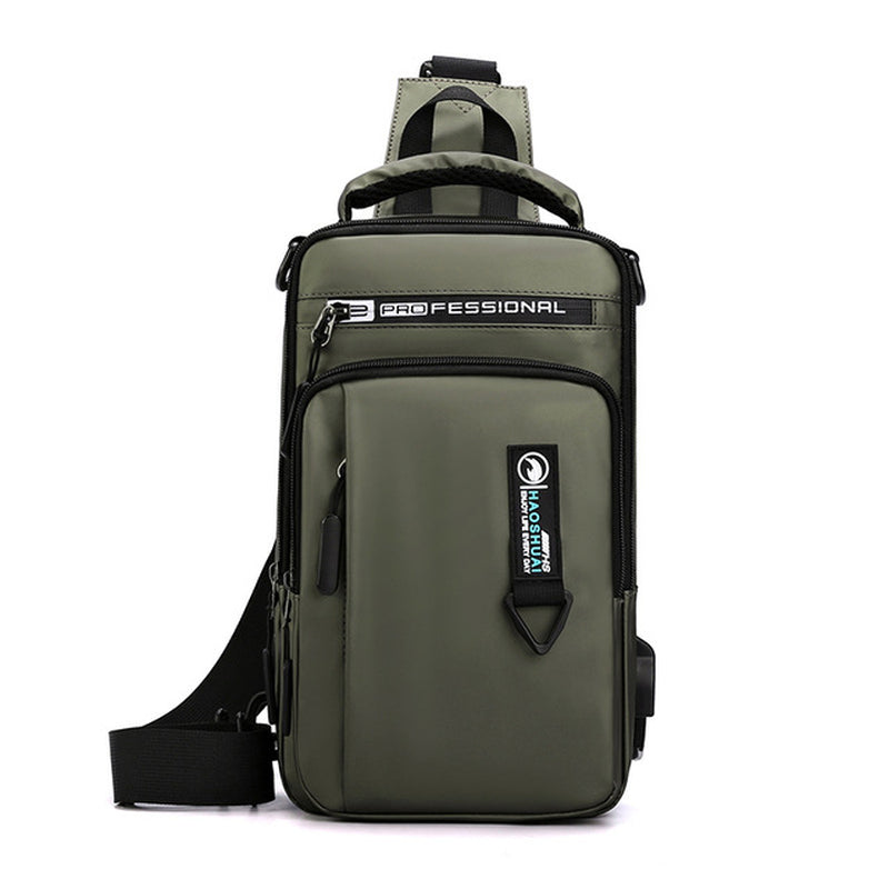 Men Nylon Crossbody Bag with USB Charging Port Multifunction Outdoor Travel Waterproof Daypack Male Casual Messenger Chest Bags