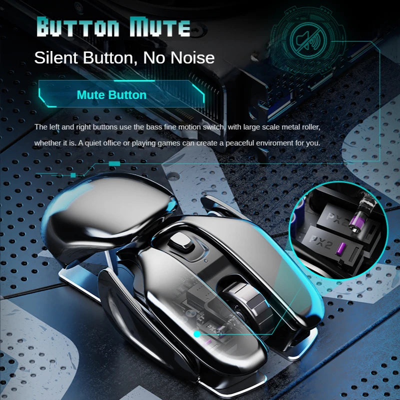 PX2 Metal 2.4G Rechargeable Wireless Mute 1600DPI Mouse 6 Buttons for PC Laptop Computer Gaming Office Home Waterproof Mouse