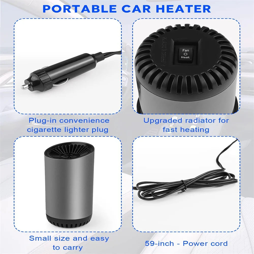 12V Car Mounted Cup Shape Heating Fan Car Warm Air Blower Windshield Defogging Demister Defroster 360° Portable Rotary