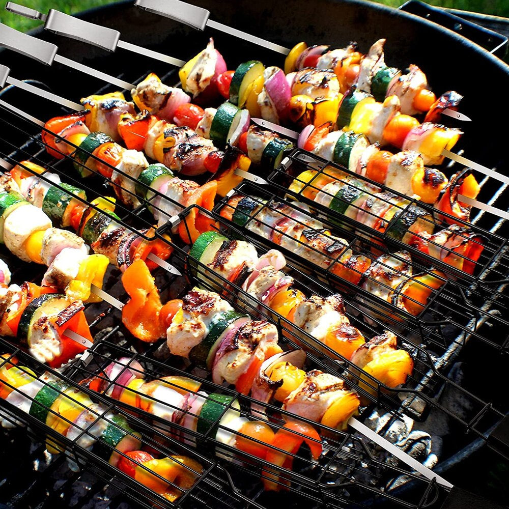 Portable BBQ Grilling Basket Stainless Steel Nonstick Barbecue Grill Basket Tools Grill Mesh for Meat Hamburger Barbecue Tools