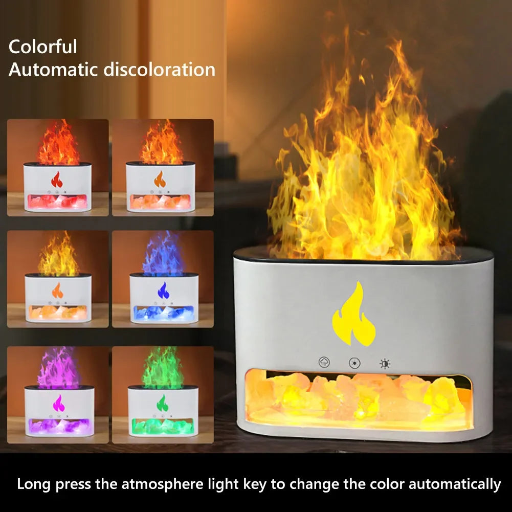 Fireplace Humidifier Crystal Salt Rock Fire Lamp Volcano Air Humidifier Flame Aroma Smell Device Essential Oil Diffuser for Home