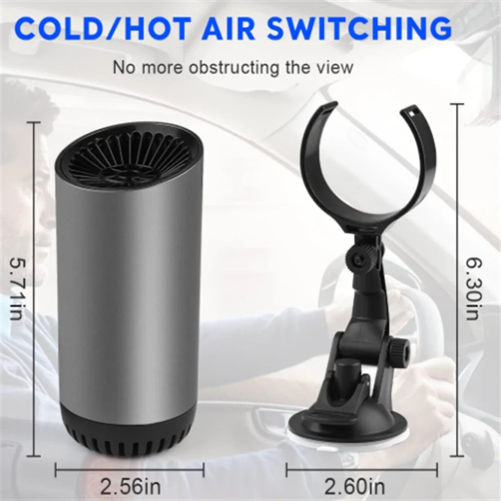 12V Car Mounted Cup Shape Heating Fan Car Warm Air Blower Windshield Defogging Demister Defroster 360° Portable Rotary