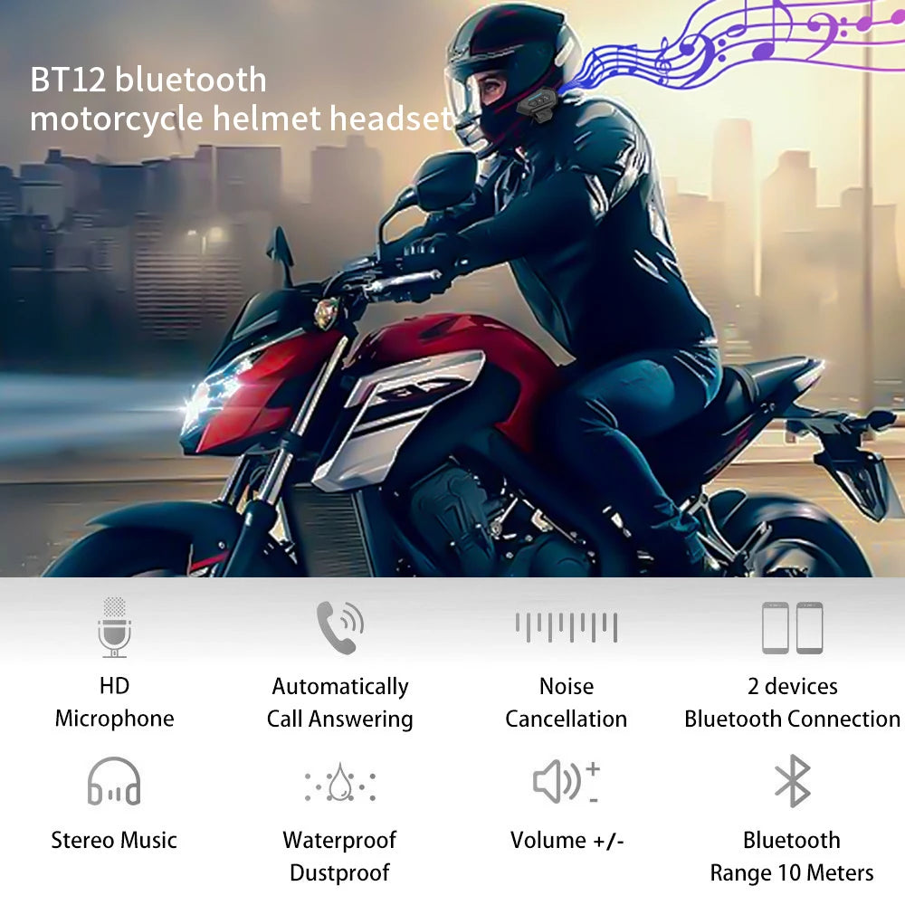 Motorcycle Earphones Helmet Headset Bluetooth 5.0 Headphones Wireless Motor Headset Bike Earphone Handsfree Stereo Earbud